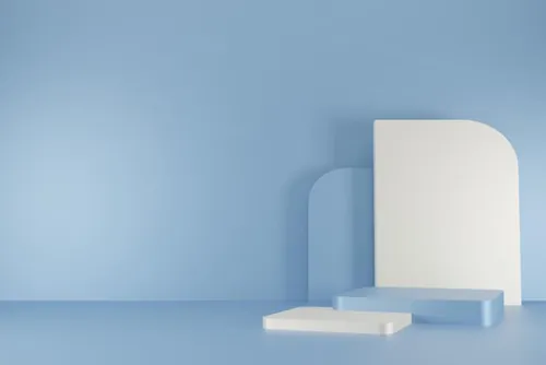 高质量3D渲染简约风产品展示台蓝色讲台场景高清背景素材