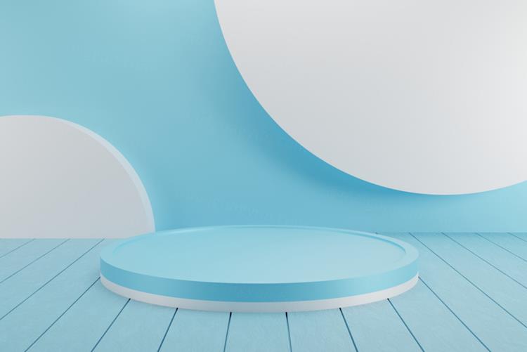 高质量3D渲染蓝色清爽简约风产品展示台场景高清背景素材