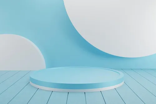 高质量3D渲染蓝色清爽简约风产品展示台场景高清背景素材