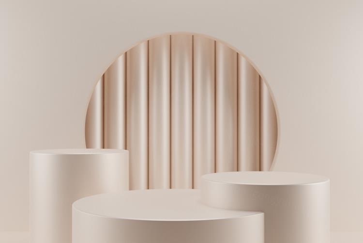 高质量3D渲染清爽简约奶油风产品展示台场景高清背景素材