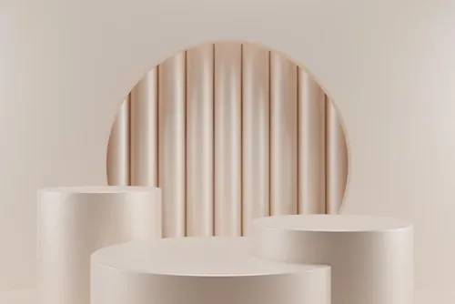 高质量3D渲染清爽简约奶油风产品展示台场景高清背景素材