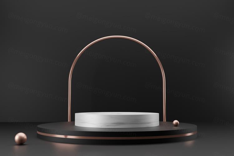 高质量3D渲染简约风产品展示台玫瑰金大理石讲台场景高清背景素