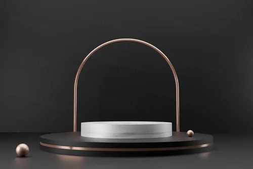 高质量3D渲染简约风产品展示台玫瑰金大理石讲台场景高清背景素