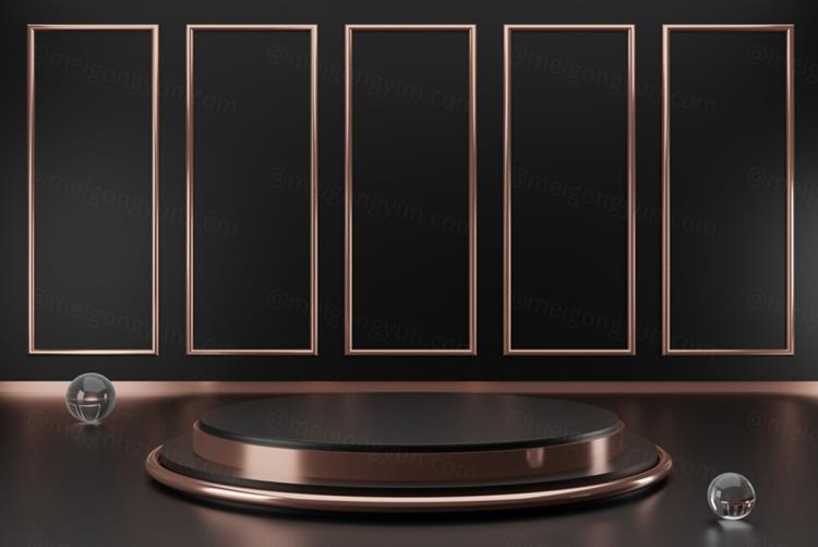 高质量3D渲染黑金产品展示台讲台场景高清背景素材