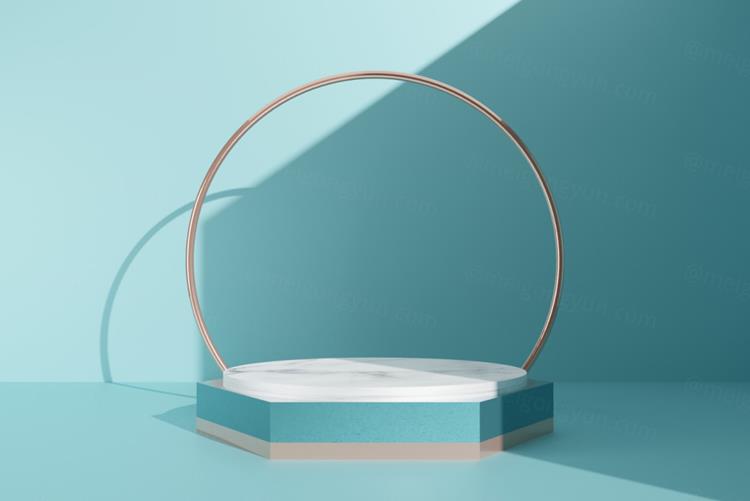 高质量3D渲染简约风产品展示台金色讲台场景高清绿色背景素材