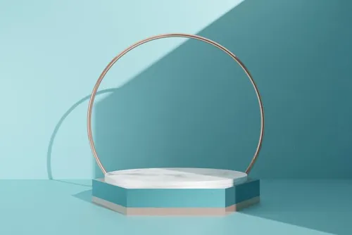 高质量3D渲染简约风产品展示台金色讲台场景高清绿色背景素材