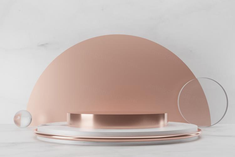 高质量3D渲染产品展示台金色白色大理石讲台场景高清背景素材