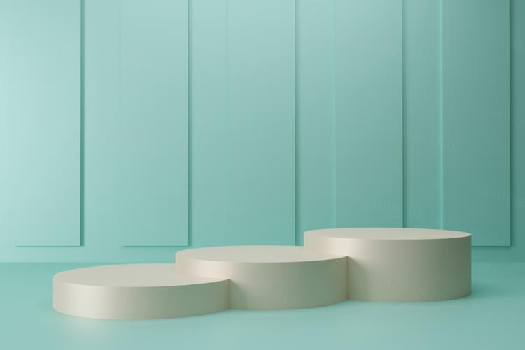 高质量3D渲染清爽绿色简约风产品展示台金色领奖台场景高清背景