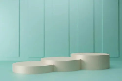 高质量3D渲染清爽绿色简约风产品展示台金色领奖台场景高清背景
