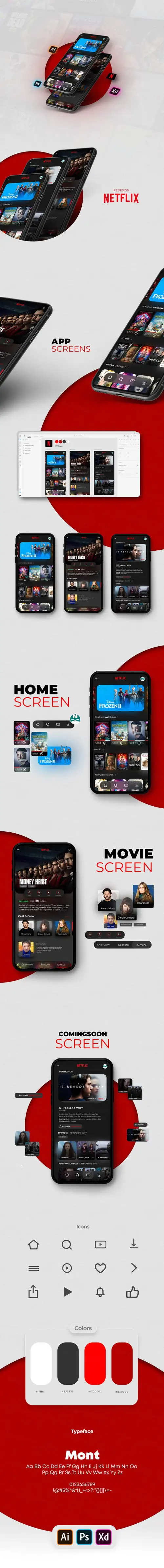 Netflix二次设计UI界面素材 App Redesign UI 素材