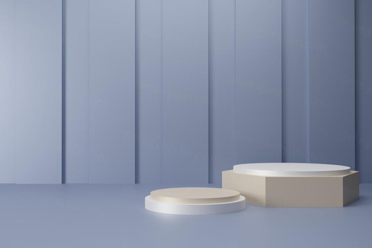 高质量3D渲染清爽淡紫色简约风产品展示台金色领奖台场景高清背