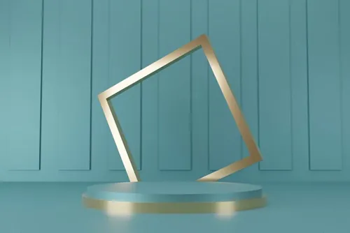 高质量3D渲染简约风产品展示台金色讲台场景高清绿色背景素材