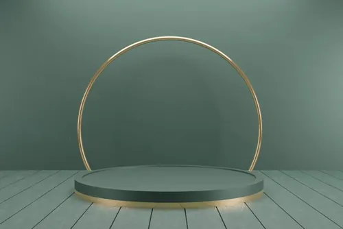 高质量3D渲染简约风产品展示台金色讲台场景高清绿色背景素材