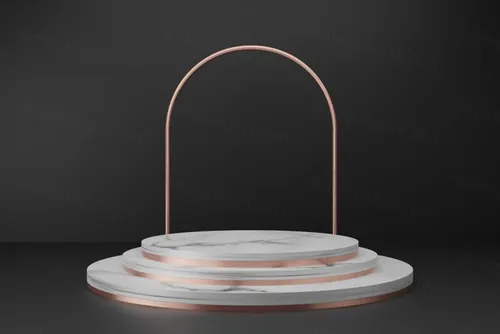 高质量3D渲染简约风产品展示台玫瑰金大理石讲台场景高清背景素