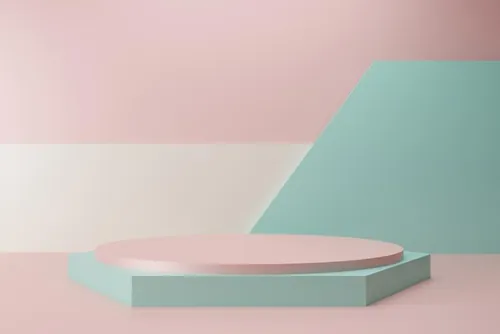 高质量3D渲染清爽绿粉色简约风产品展示台金色领奖台场景高清背