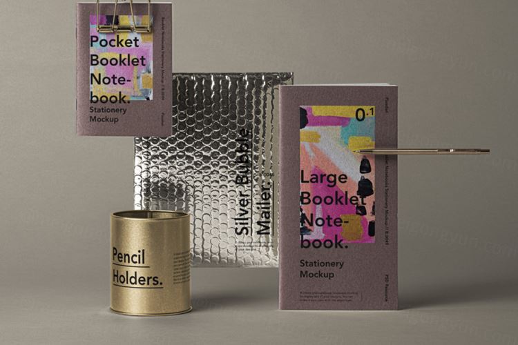 笔记本Psd小册子文具样机 Notebooks Psd Booklet Stationery Mockup