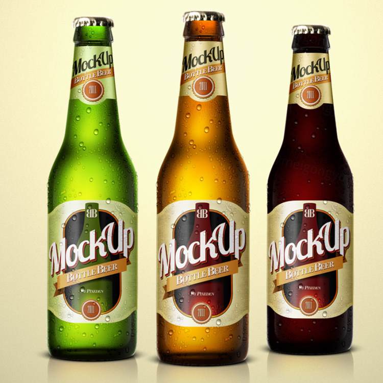 玻璃啤酒瓶标签设计样机模板 Beer Bottle Psd Mockup Template