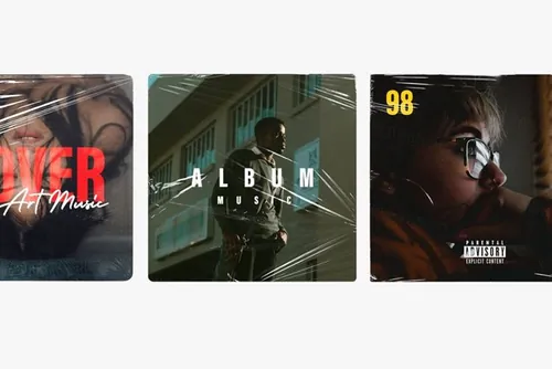 潮流做旧艺术音乐CD封面贴图塑料包装薄膜纹理素材合辑 Squ