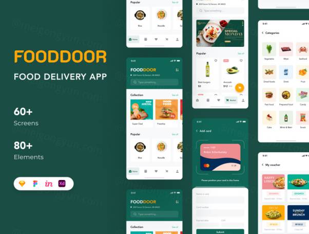 外卖预定餐厅美食送餐服务APP平台移动界面UI素材 Fooddoor
