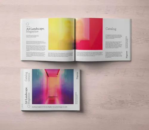 景观Psd杂志样机 A4 Landscape Psd Magazine Mockup 2