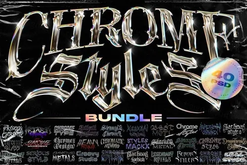 未来派酸性艺术科技铬合金镭射金属文字特效模板合辑 Chrom