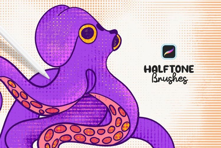 潮流复古半色调做旧肮脏纹理iPad笔刷设计素材 Halfto