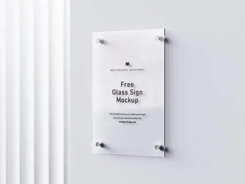 透明玻璃亚克力招牌标识设计展示样机模板免费下载 Glass Sign Mockup 样机模