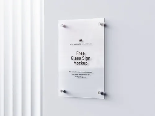 透明玻璃亚克力招牌标识设计展示样机模板免费下载 Glass Sign Mockup
