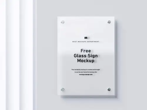 透明玻璃亚克力招牌标识设计展示样机模板免费下载 Glass Sign Mockup 样机模