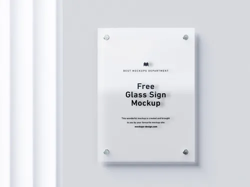 透明玻璃亚克力招牌标识设计展示样机模板免费下载 Glass Sign Mockup