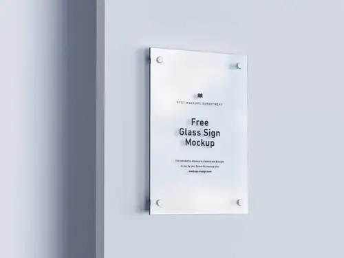 透明玻璃亚克力招牌标识设计展示样机模板免费下载 Glass Sign Mockup 样机模