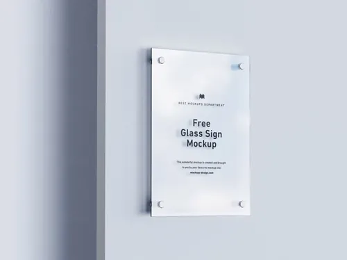 透明玻璃亚克力招牌标识设计展示样机模板免费下载 Glass Sign Mockup