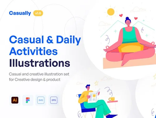 创意居家休闲日常生活场景主题插画素材 Casual  Dai
