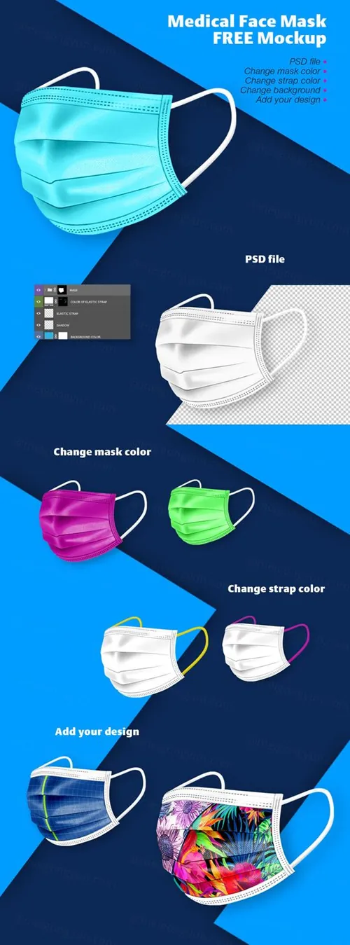 医用口罩贴图样机素材 Medical Face Mask Mockup