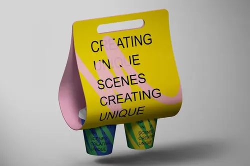 高质量外卖咖啡杯托纸杯快餐品牌包装设计贴图展示样机模板Cof