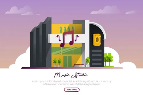 音乐工作室矢量景观与建筑插画 elements-music-studio-vector-landscape-building-...