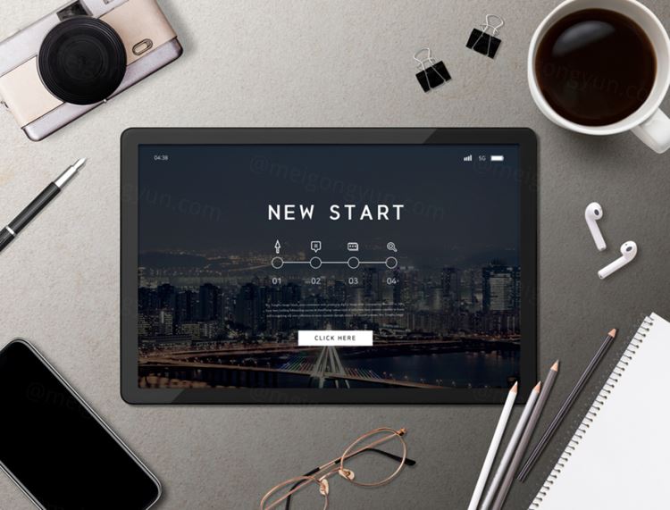 办公场景黑色平板电脑UI/APP客户端智能贴图展示样机