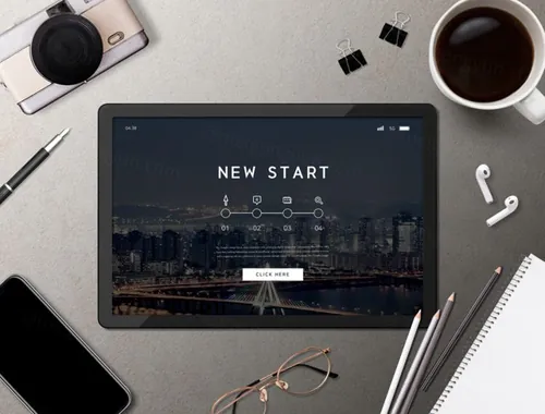 办公场景黑色平板电脑UI/APP客户端智能贴图展示样机