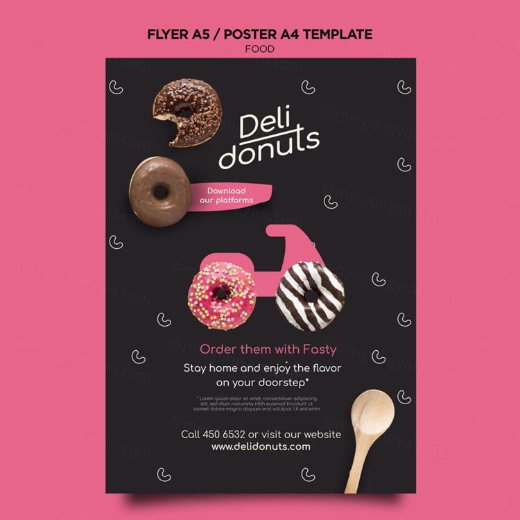 美味甜甜圈咖啡店快餐店A4单页传单海报设计PSD模板素材 P
