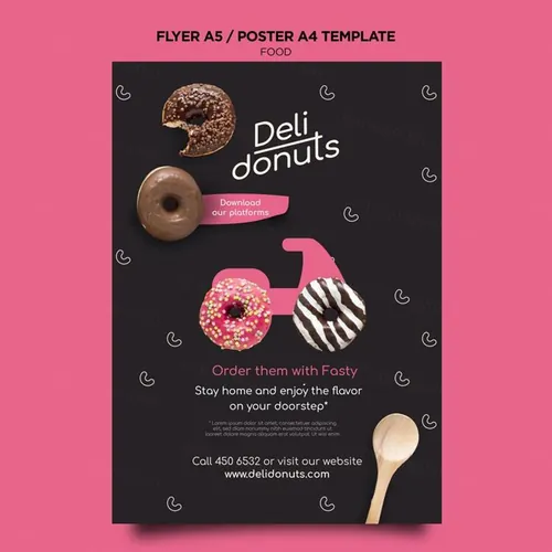 美味甜甜圈咖啡店快餐店A4单页传单海报设计PSD模板素材 P