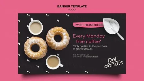 美味甜甜圈咖啡店快餐店落地页焦点图传单海报设计PSD模板素材