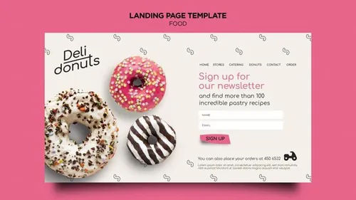 美味甜甜圈咖啡店快餐店落地页焦点图传单海报设计PSD模板素材