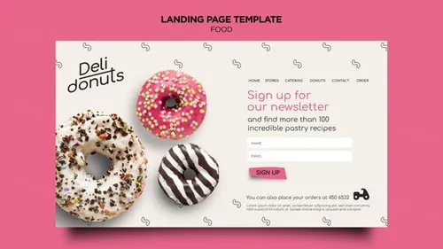 美味甜甜圈咖啡店快餐店落地页焦点图传单海报设计PSD模板素材