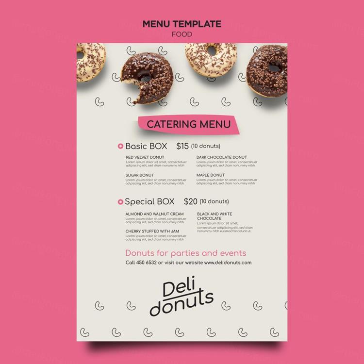 美味甜甜圈咖啡店快餐店菜单设计PSD模板素材 Delicio