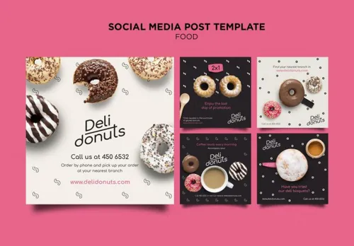 美味甜甜圈咖啡店快餐店正方形单页传单海报设计PSD模板素材 Poster Template