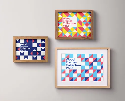 一系列三个psd木结构画框样机 Psd Wood Frame Mockup Vol5
