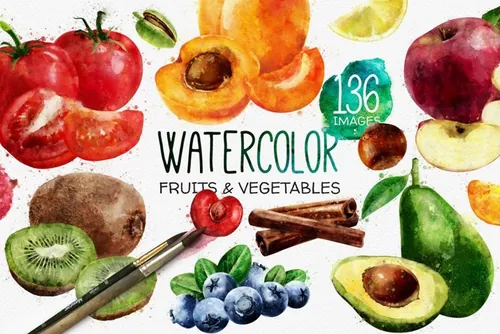 手绘水彩水果设计素材 elements-watercolor