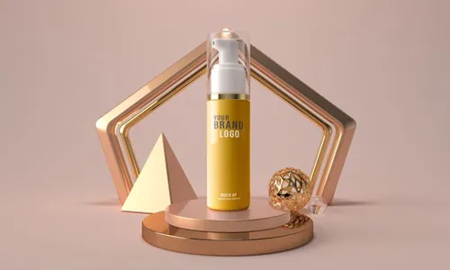 抽象金色C4D 创意立体化妆品样机模板