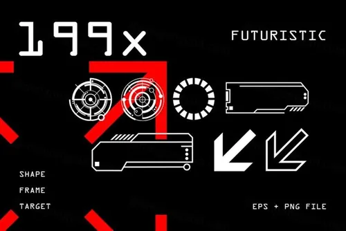 未来派赛博朋克科技HUD游戏UI界面框架图形装饰设计素材 F