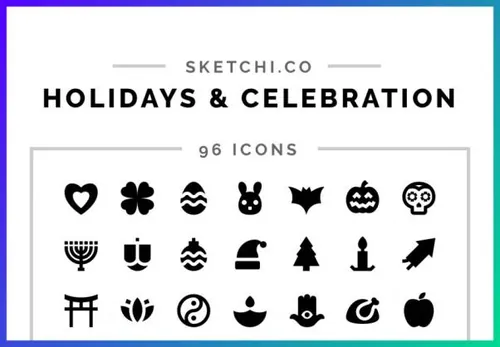 线稿假期庆祝图标合集包 Holidays  Celebration Solid